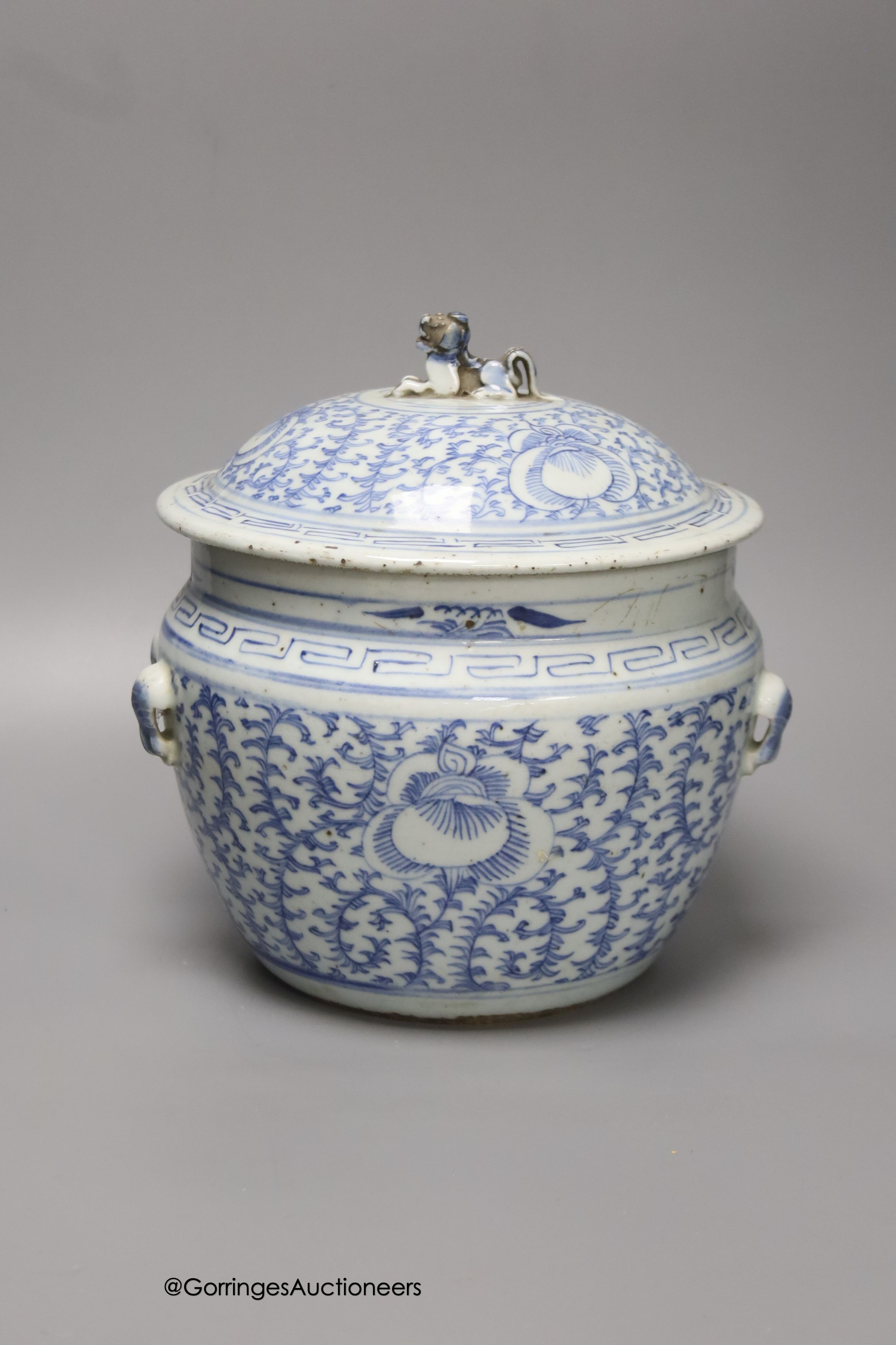 A Chinese Straits blue and white kamcheng and cover, height 23cm